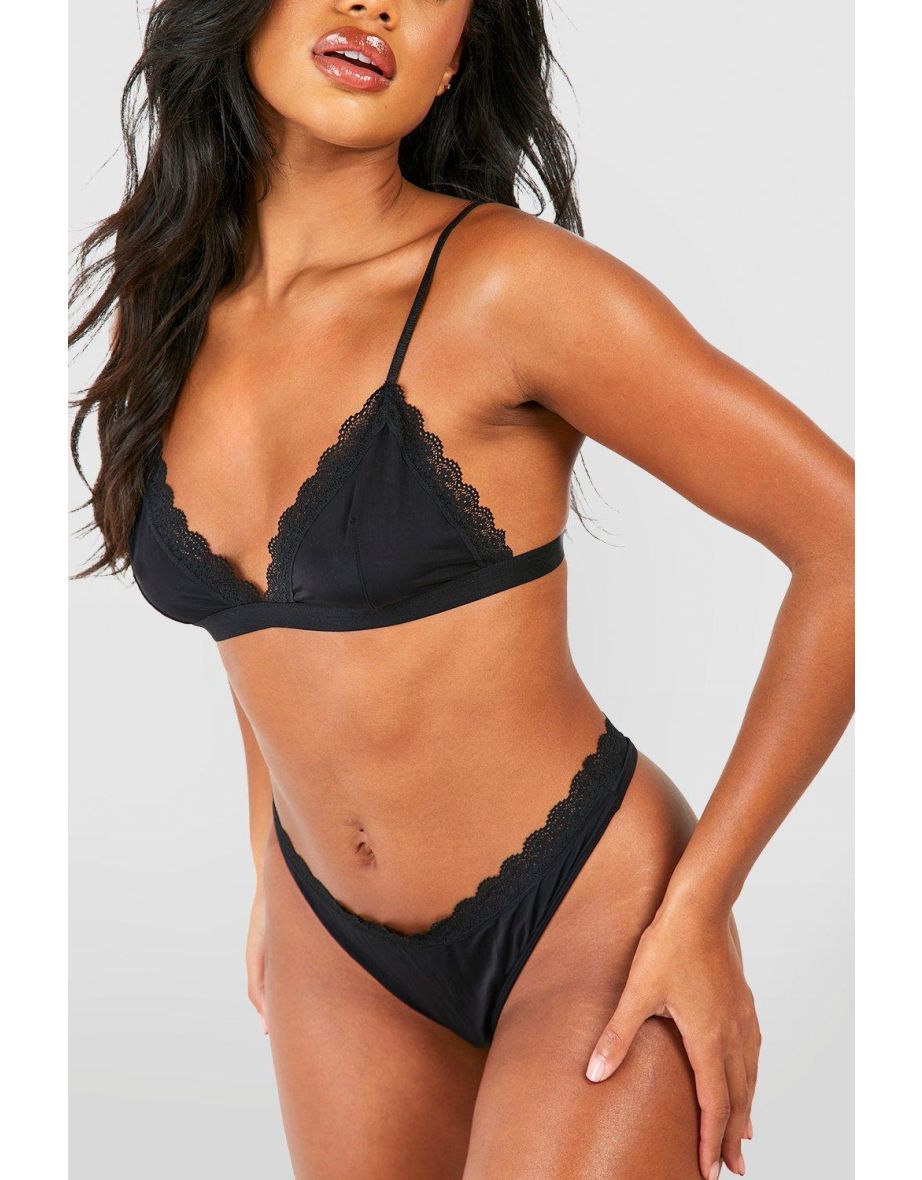 Lace Trim Seamless Bralet And Brief Set - 2
