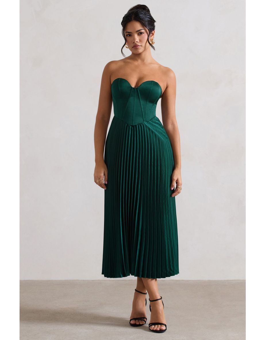 Bordeaux | Green Satin Corset Style Midaxi Dress - 4