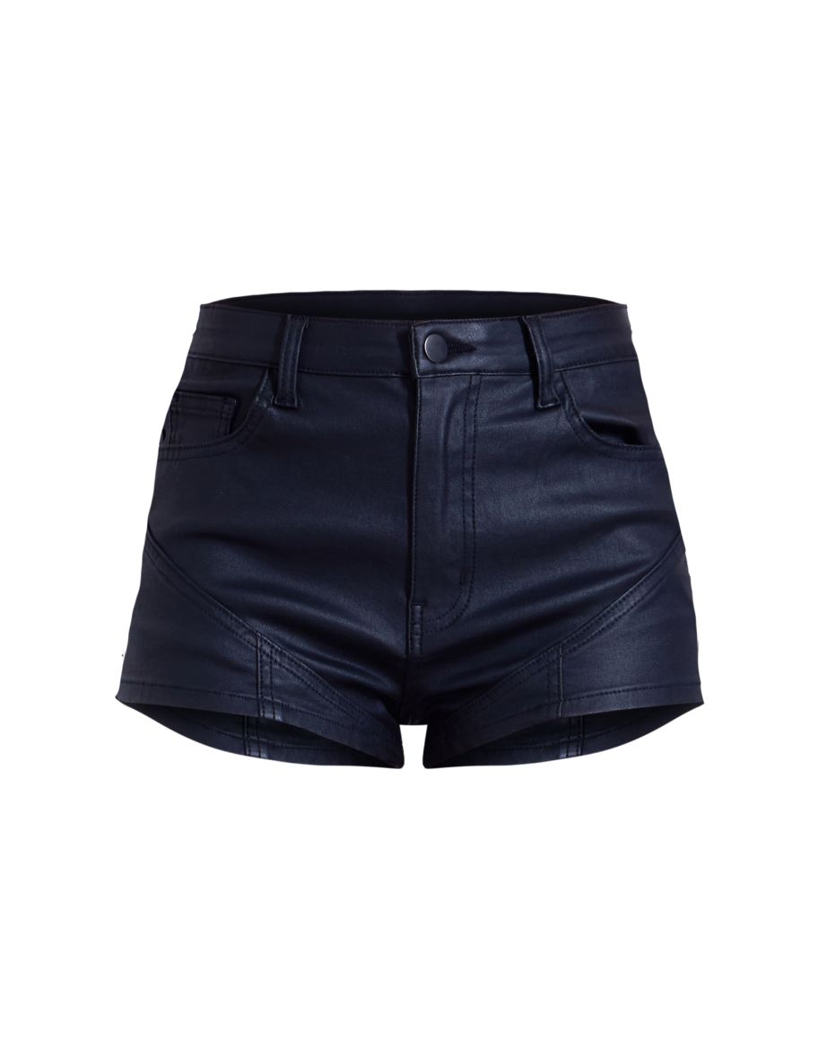 Black Coated Denim Seam Detail Hot Pant - 5