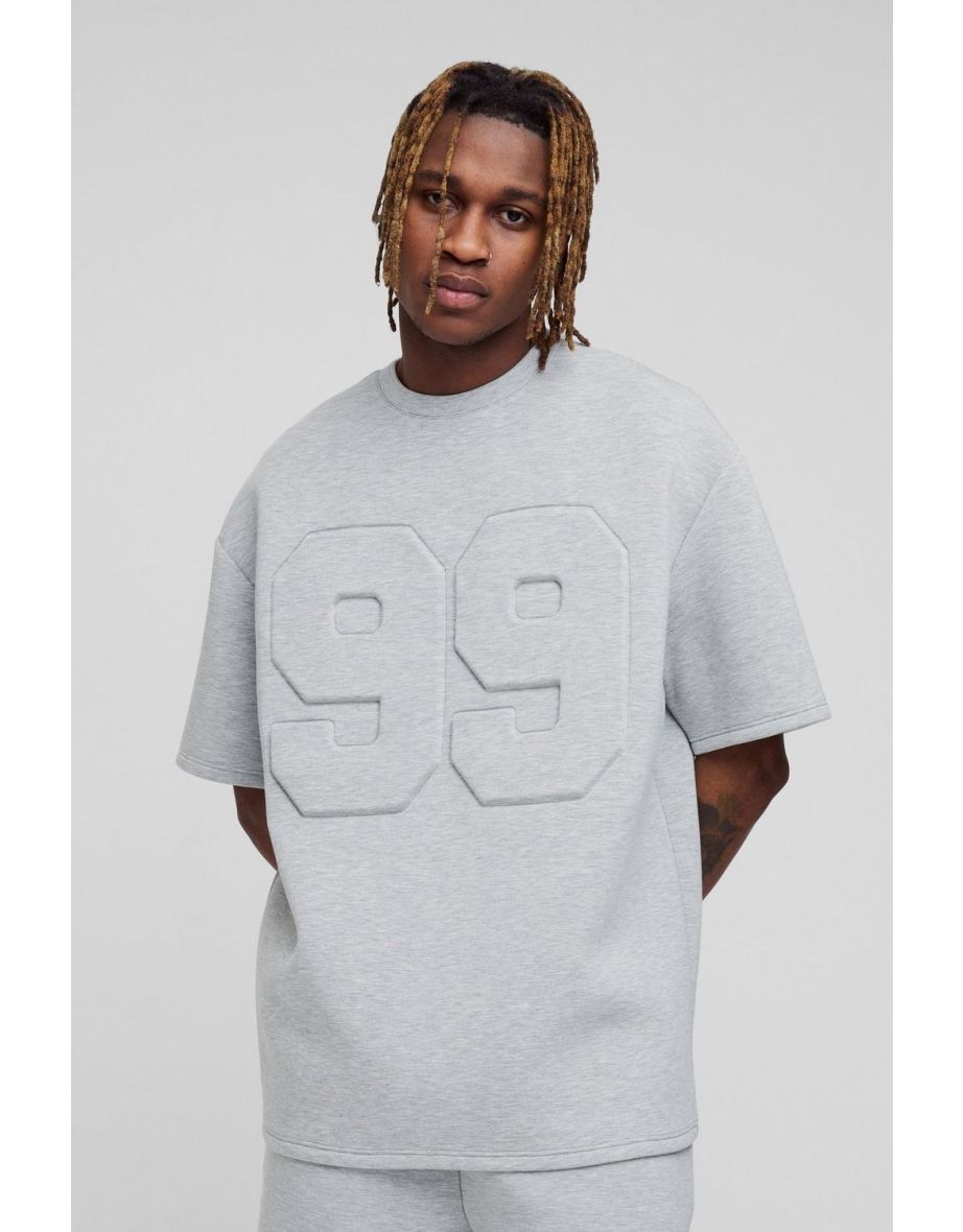 Tall Oversized Embossed Scuba Marl T-Shirt