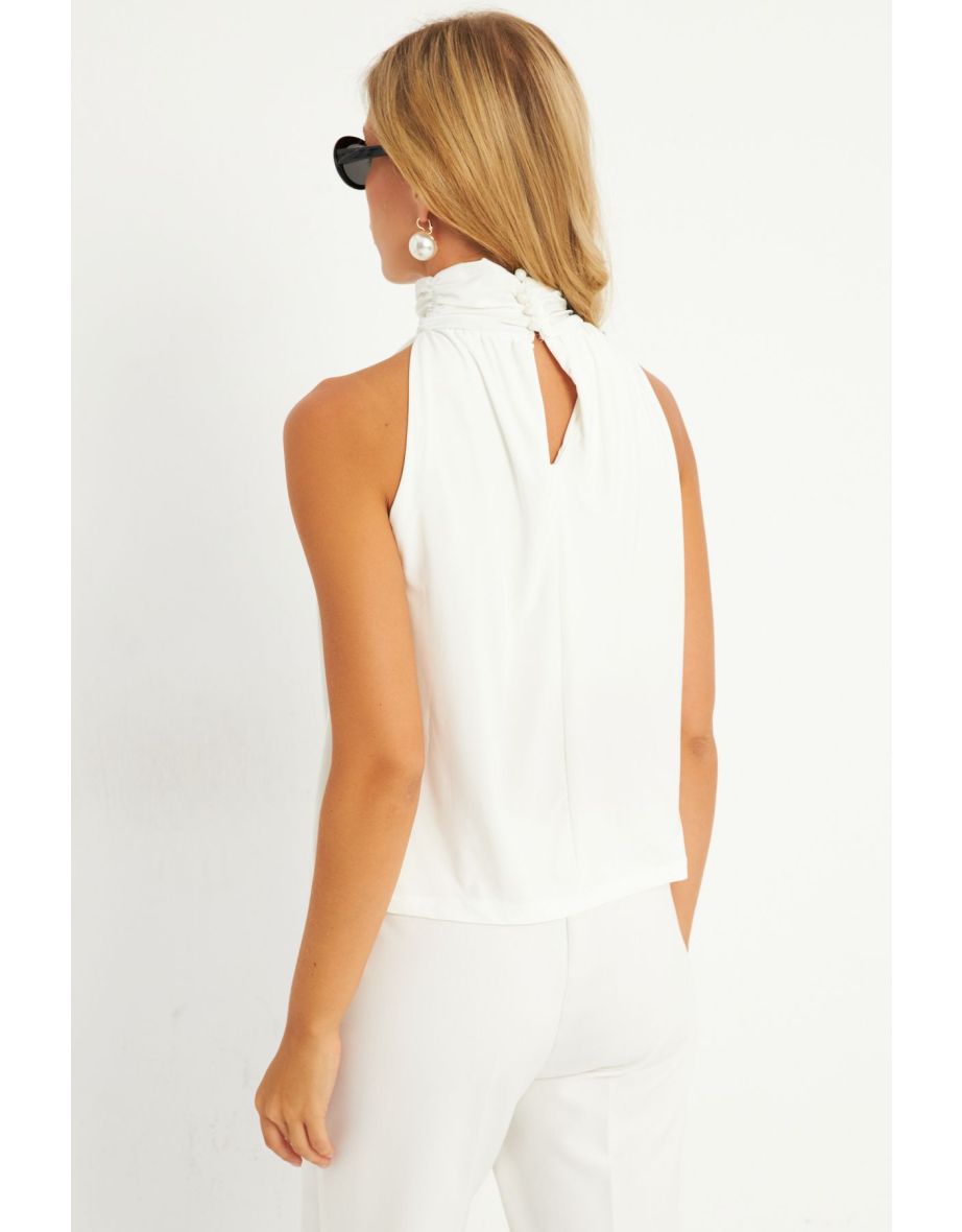 Women's White Buttoned Back Blouse - 6