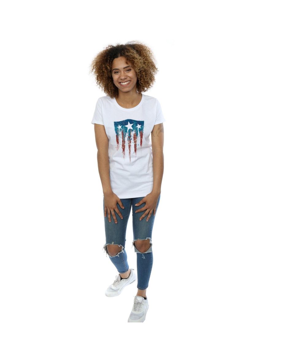 Marvel Womens/Ladies Captain America Flag Shield Cotton T-Shirt - White