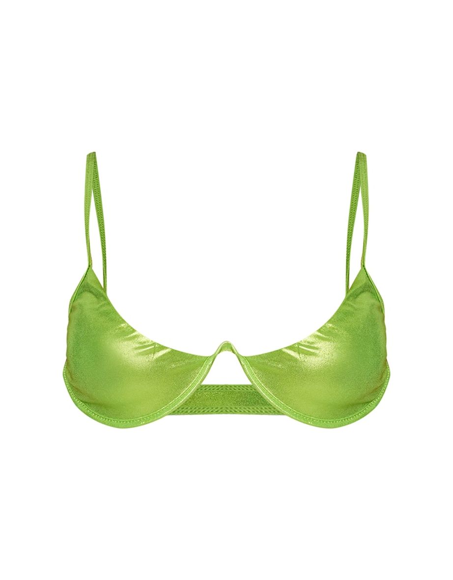 Petite Green Metallic Bikini Top - 3