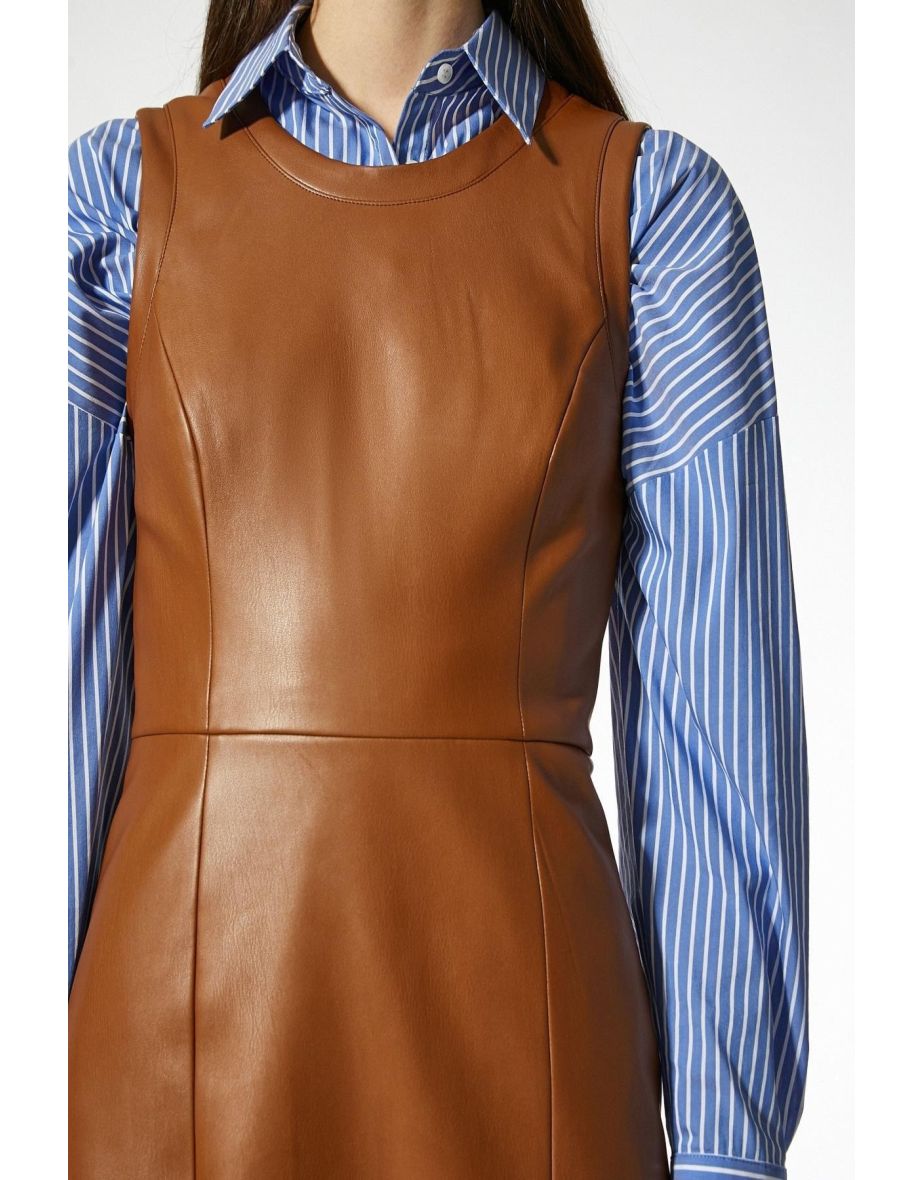 Brown Column Mini Pinafore - 4