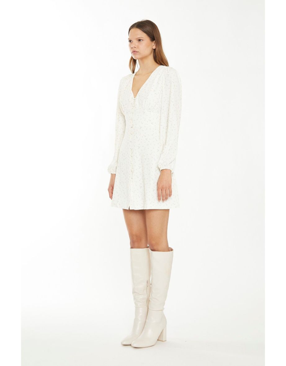 Cream Peach Ditsy Mini Dress - 3