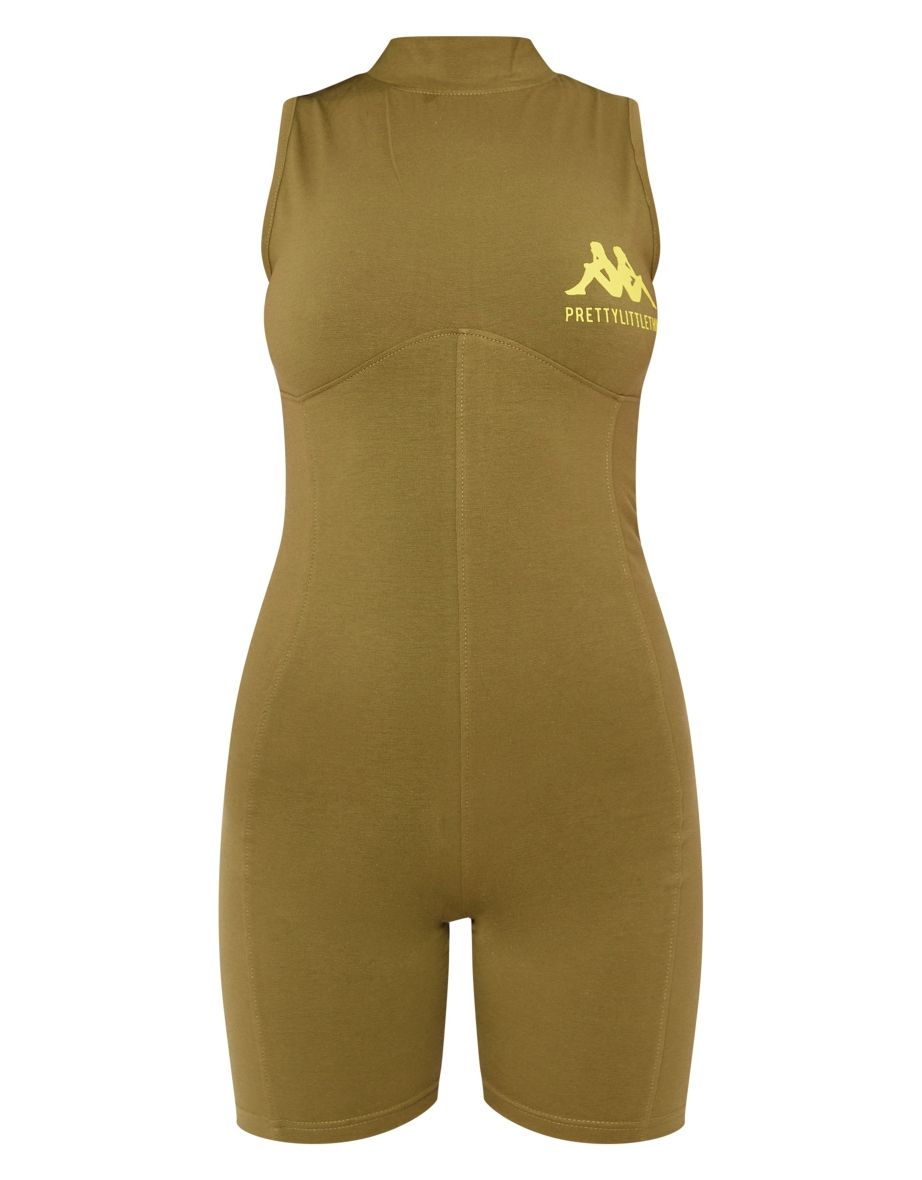 Kappa Khaki Racer Neck Printed Zip Up Unitard - 4