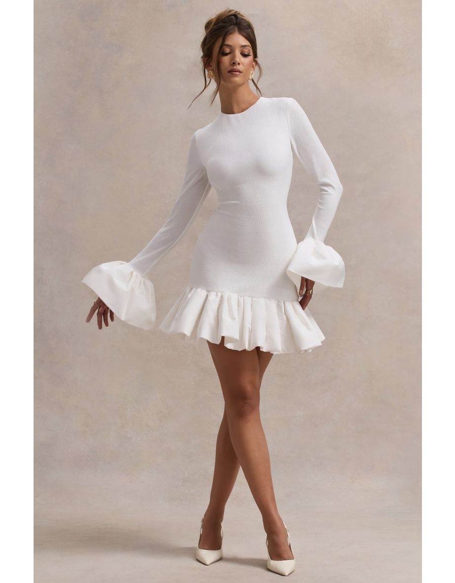 Josefina | Cream Long-Sleeve Mini Dress With Satin Trims - 4