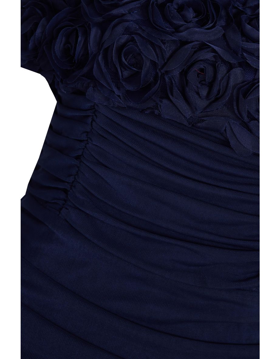 Navy Mesh Bardot Midaxi Dress - 5