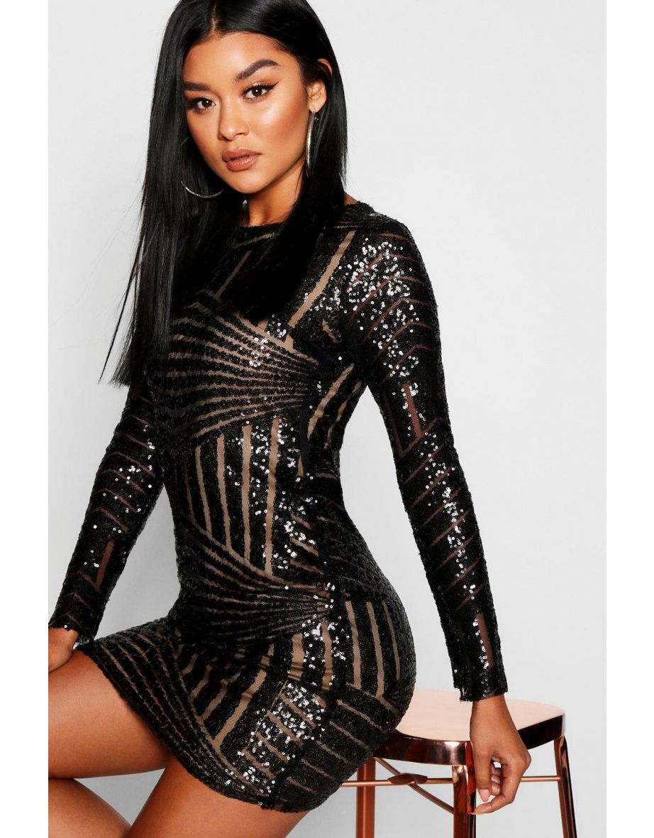 Boutique  Sequin Open Back Bodycon Dress - black - 3
