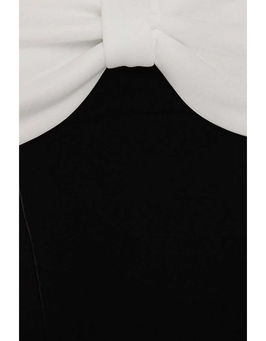 Goddiva Bow Off The Shoulder A Line Midi Dress - Black Cream - 3
