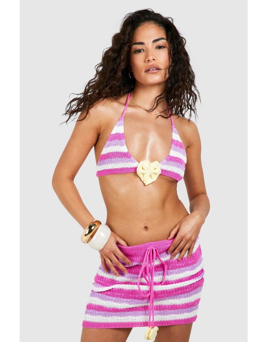 Petite Crochet Crosage Bikini Top - pink