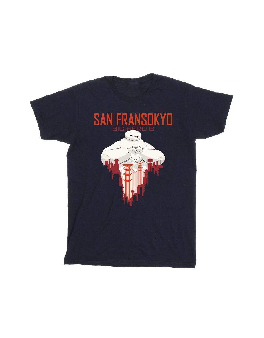 Disney Mens Big Hero 6 Baymax San Fransokyo Heart T-Shirt - Navy Blue