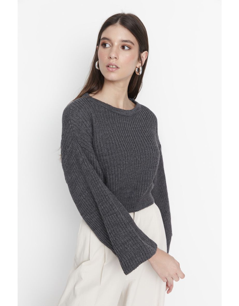 Anthracite Crop Spanish Sleeve Knitwear Sweater