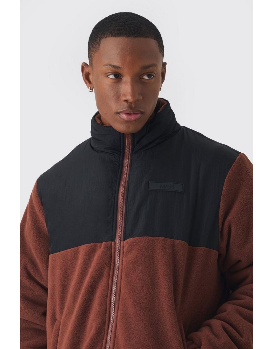 Man Tab Colour Block Fleece Jacket In Brown - brown - 2