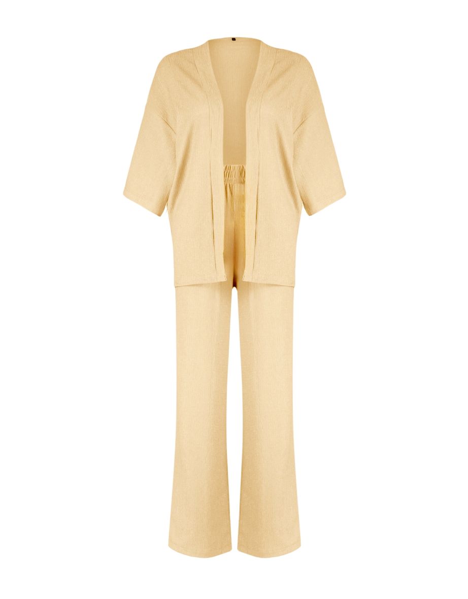 Stone Relaxed/Comfortable Cut Kimono Knitted Top and Bottom Set - 7