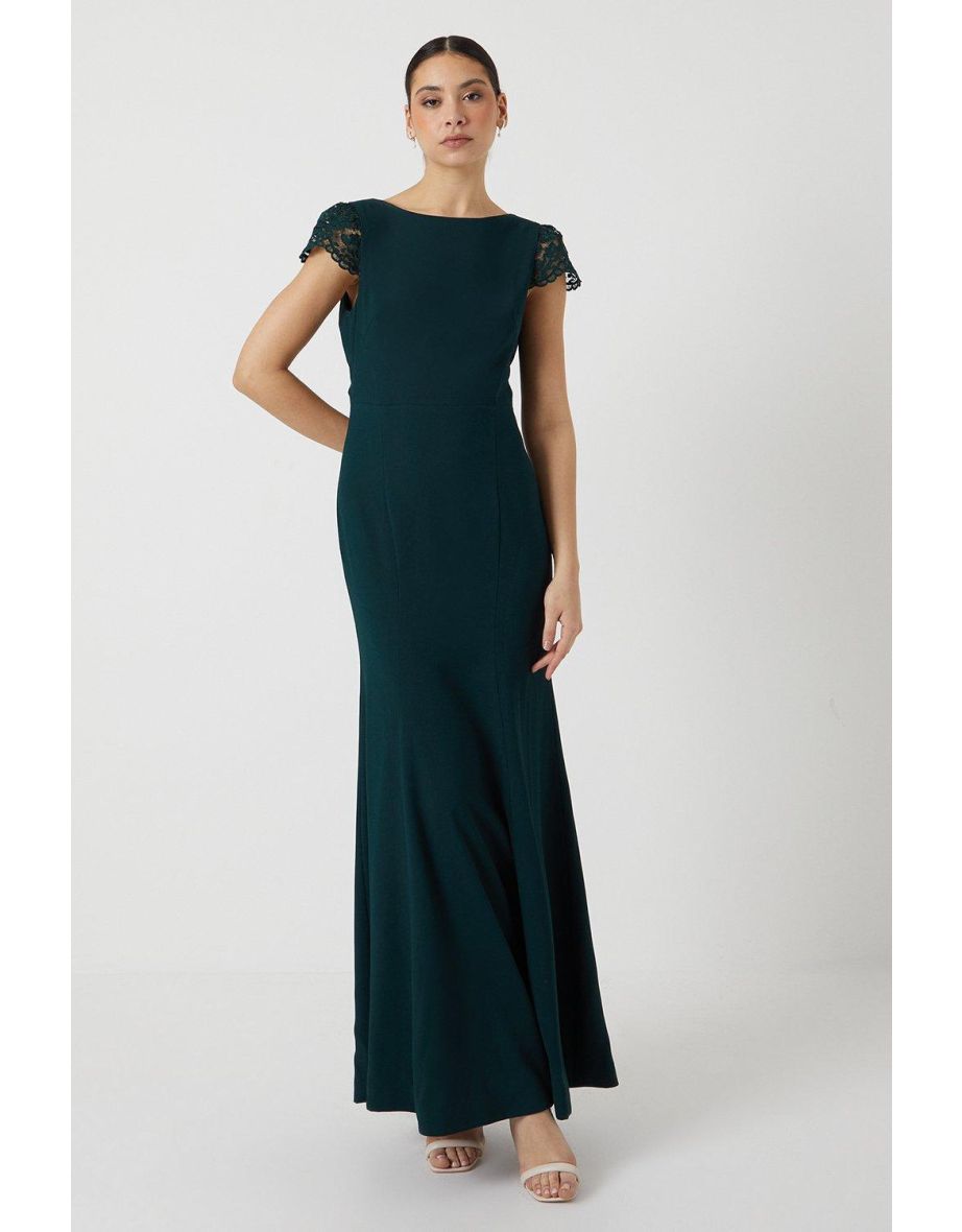 Lace Detail Sculpting Crepe Fishtail Bridesmaids Dress