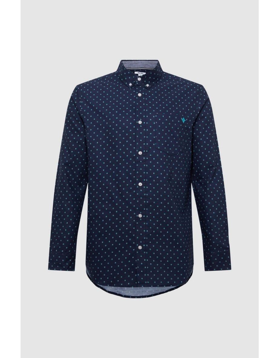 Dash Print Long Sleeve Shirt - navy