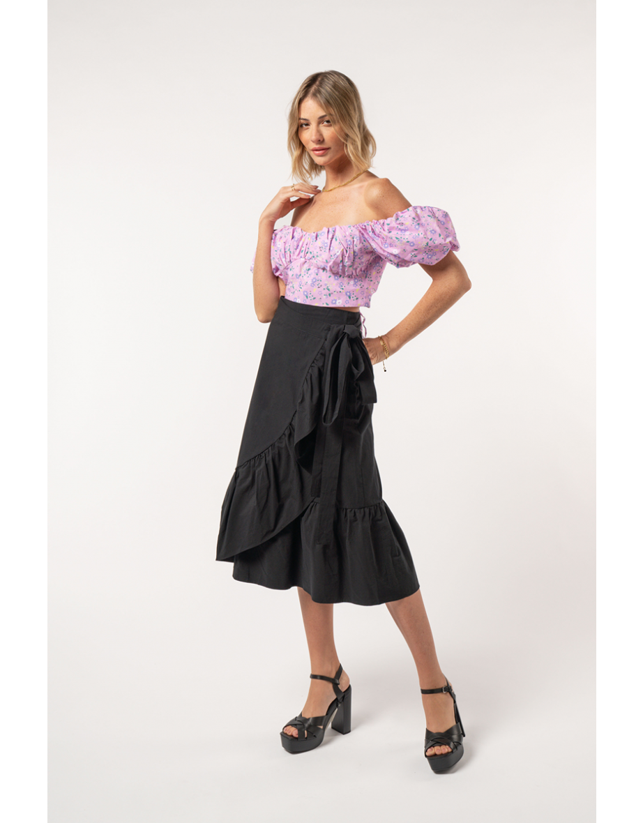 Black Frill Detail Wrap Skirt