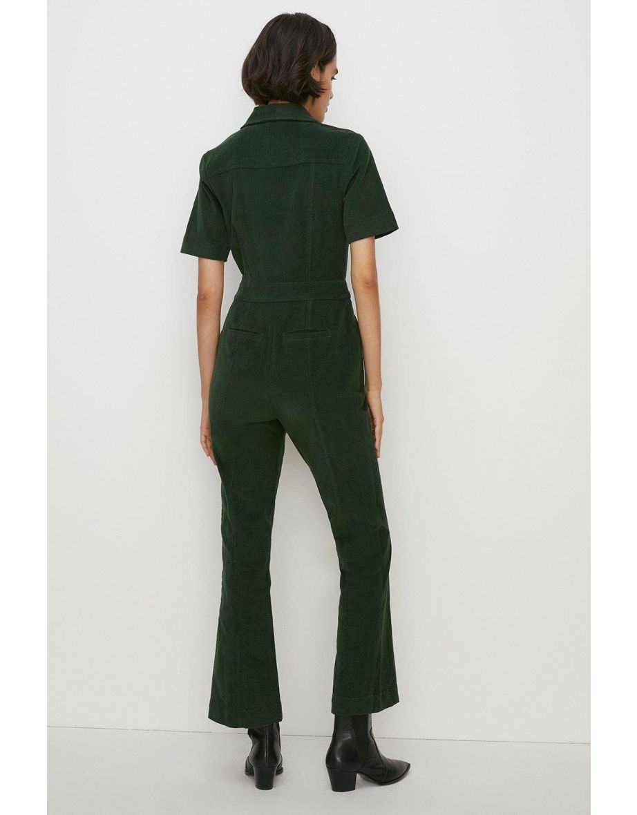 Cord Zip Through Flared Jumpsuit - 2