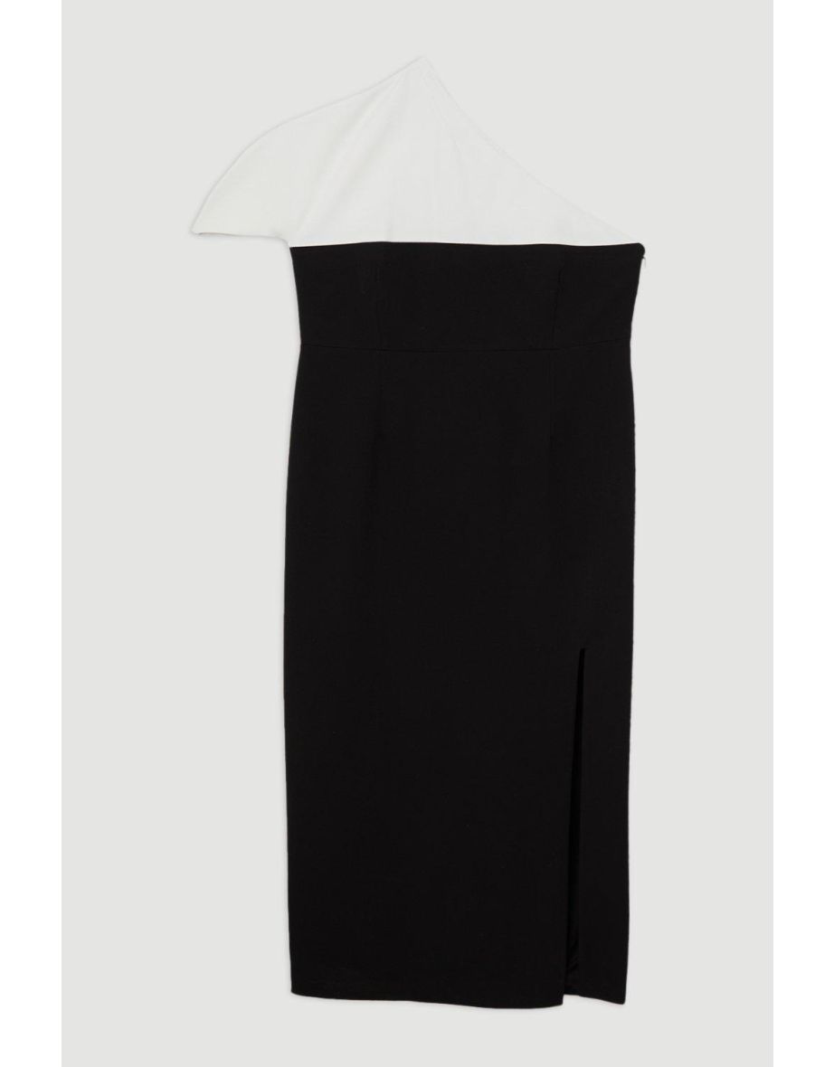 Plus Size Structured Crepe Asymmetric Cape Detail Tailored Dress - 3