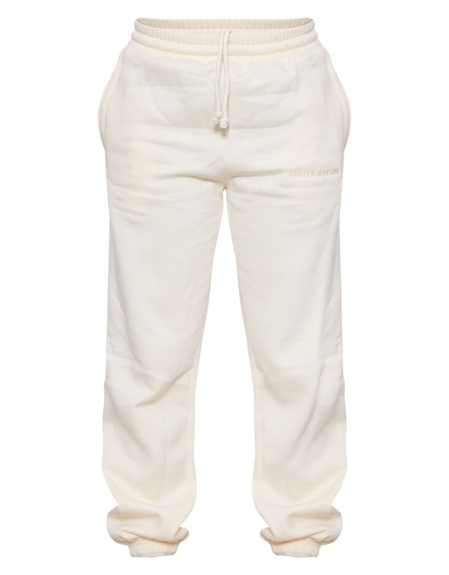 PRETTYLITTLETHING Cream Embroidered Oversized Cuffed Joggers - 4