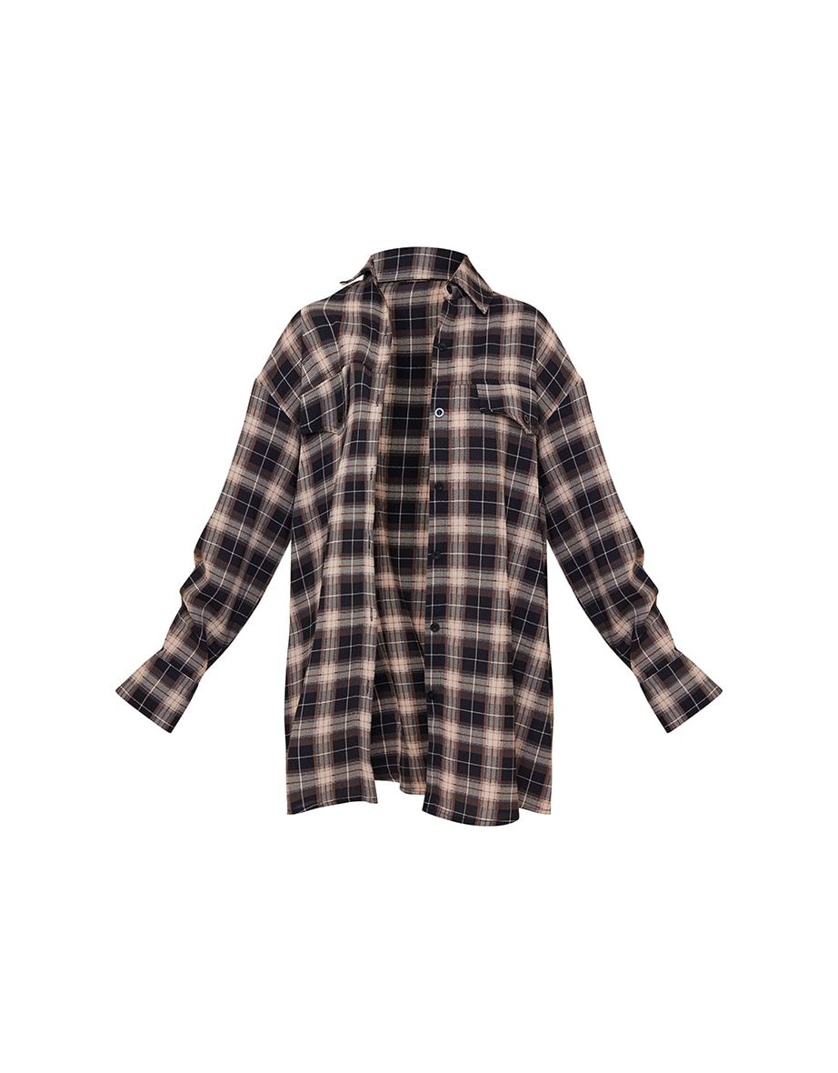 Petite Chocolate Checked Oversized Shirt - 4