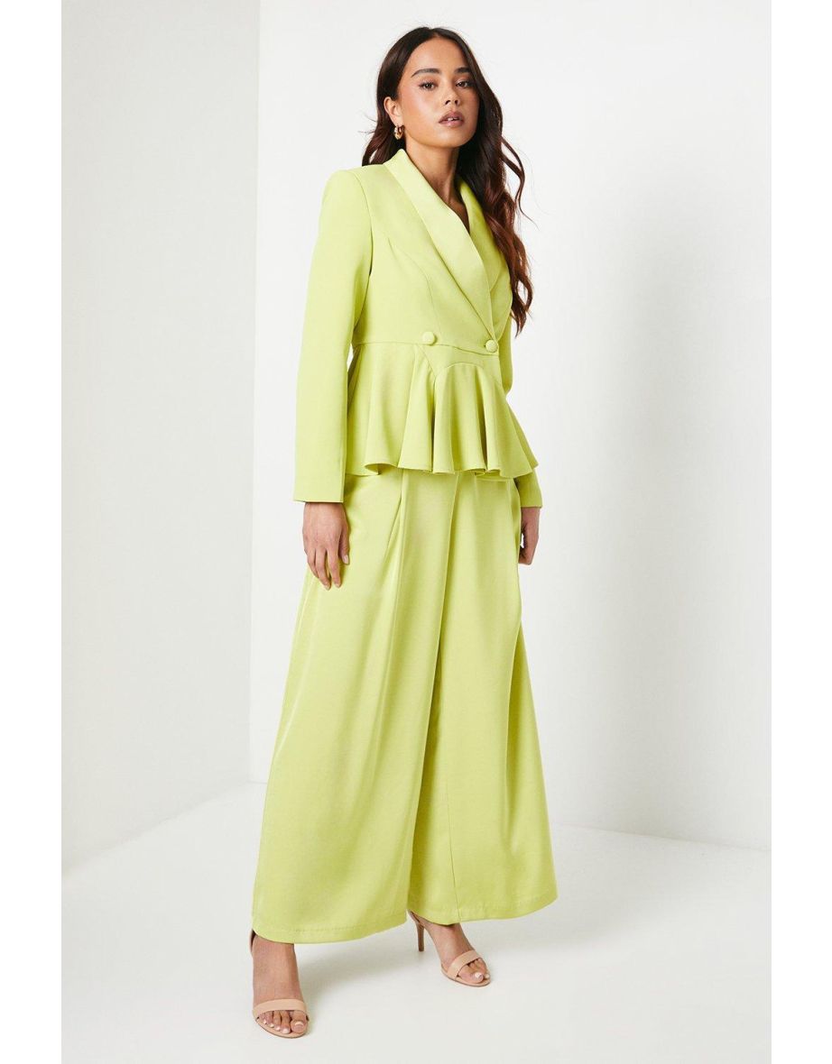 Petite Pleat Detail Satin Wide Leg Trousers