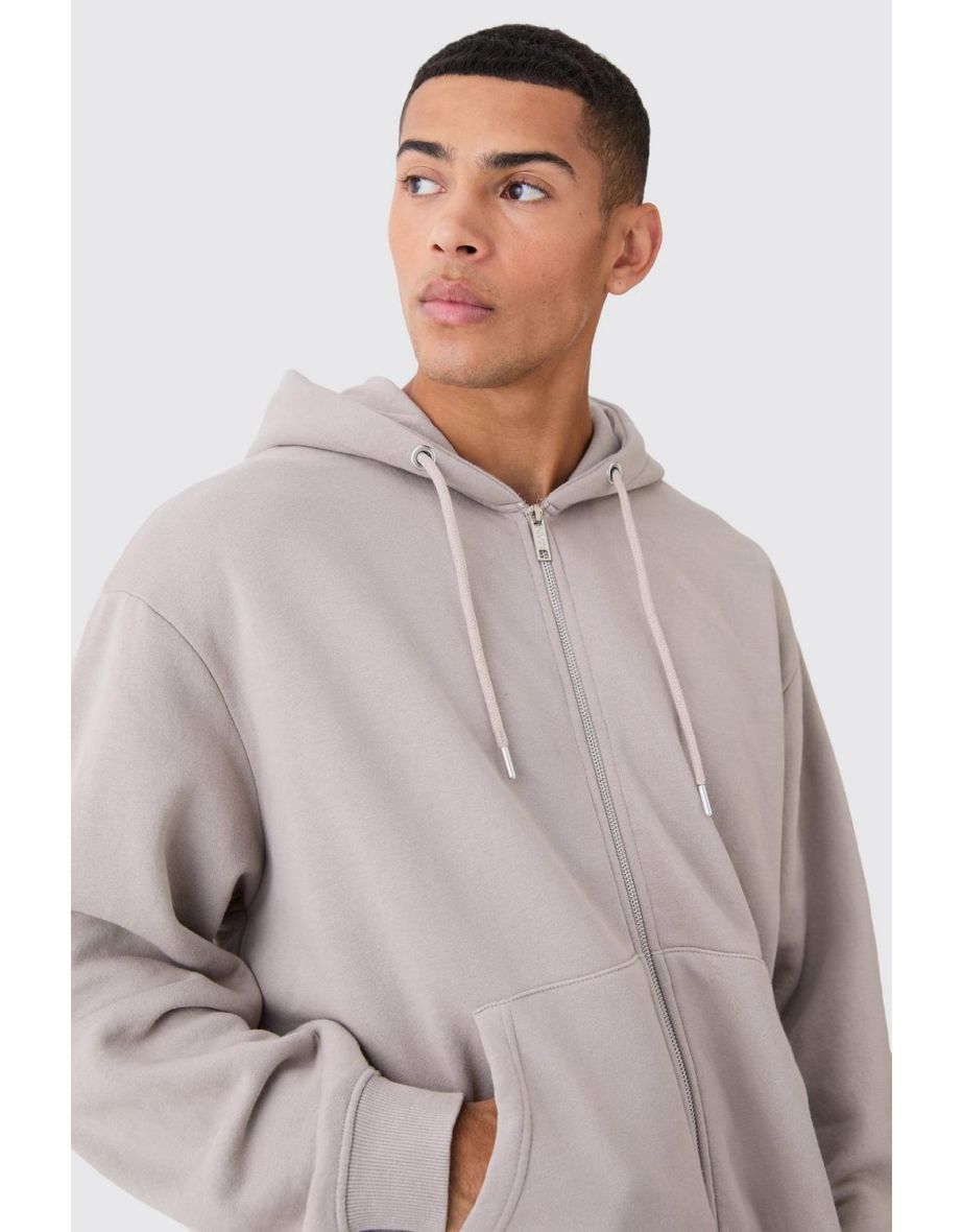 Oversized Boxy Zip Through Acid Wash Hoodie - taupe - 2