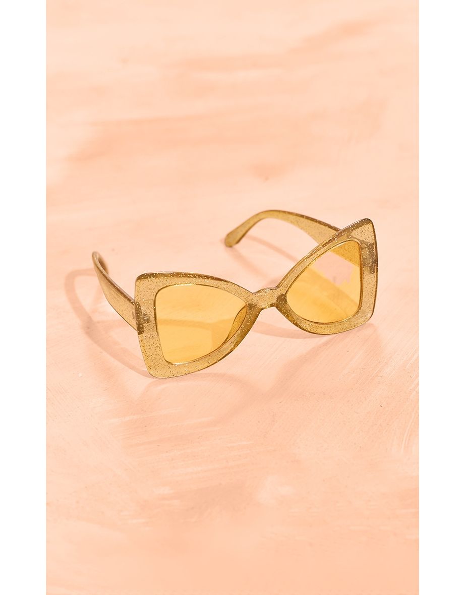 Yellow Glitter Frame Oversized Sunglasses - 2