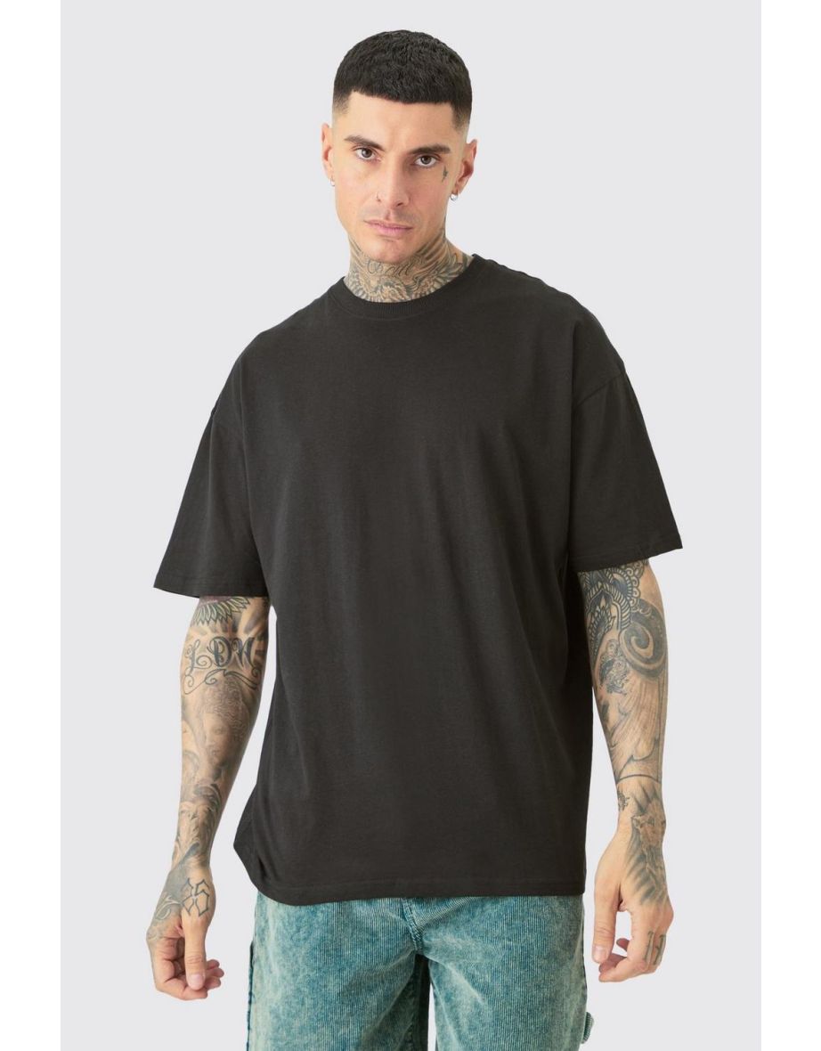 Tall Oversized World Tour Puff Print T-shirt In Black - 2