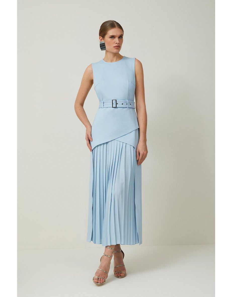 Ponte And Georgette Jersey Pleated Maxi Dress