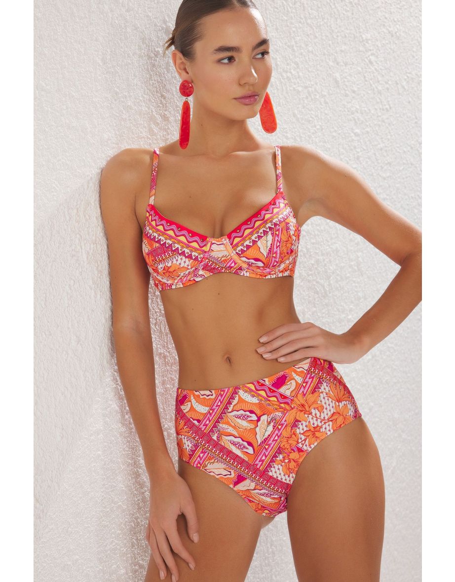 Shawl Pattern Balconette High Waist Regular Bikini Set