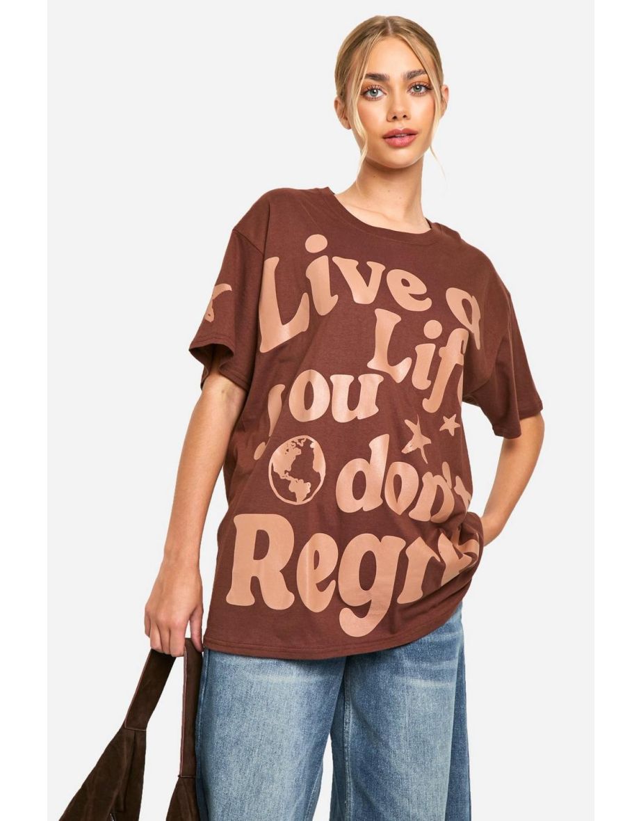 Live a Life graphic oversized T-Shirt - brown