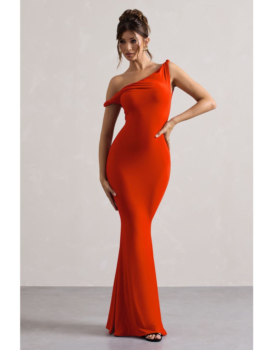 Lita | Orange Twisted Asymmetric Maxi Dress - 5