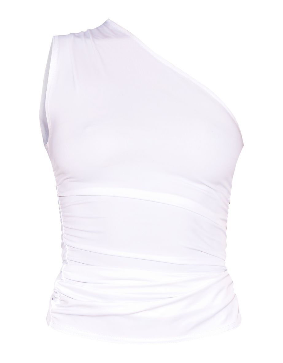White Stretch Slinky Ruched Side Long Top - 4