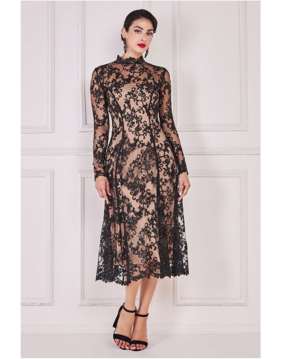 Goddiva Lace Multiway Midi With Flared Skirt