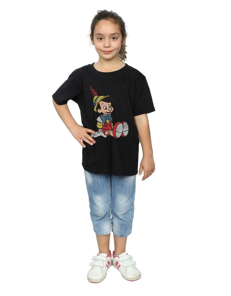 Pinocchio Girls Classic Cotton T-Shirt - Black - 3