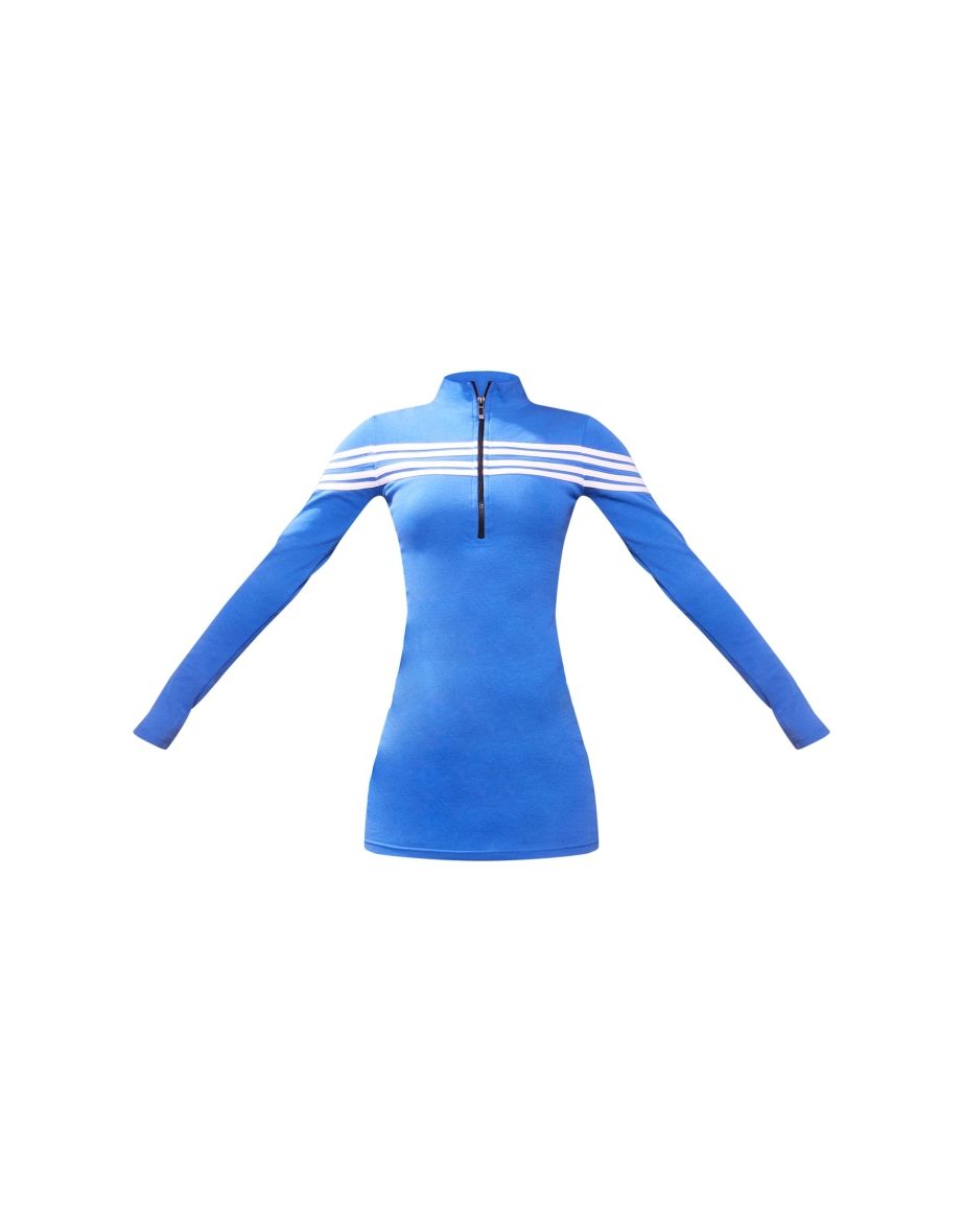 Blue Zip Up Contrast Stripe Bodycon Dress - 4