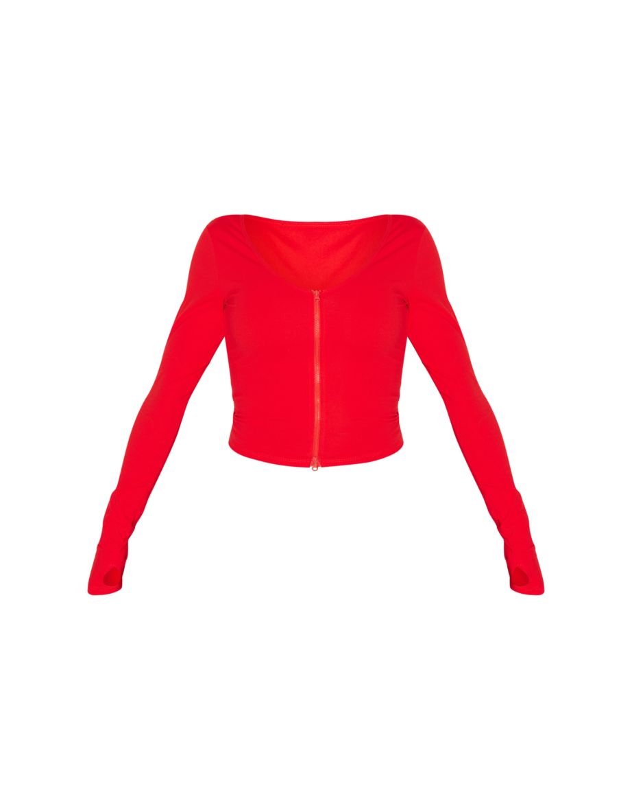 Shape Red Sculpted Zip Long Sleeve Through Top - 4