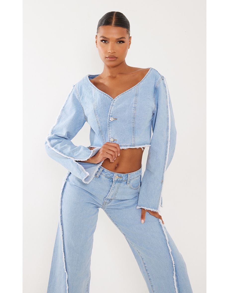 Blue jean jacket hot sale off the shoulder