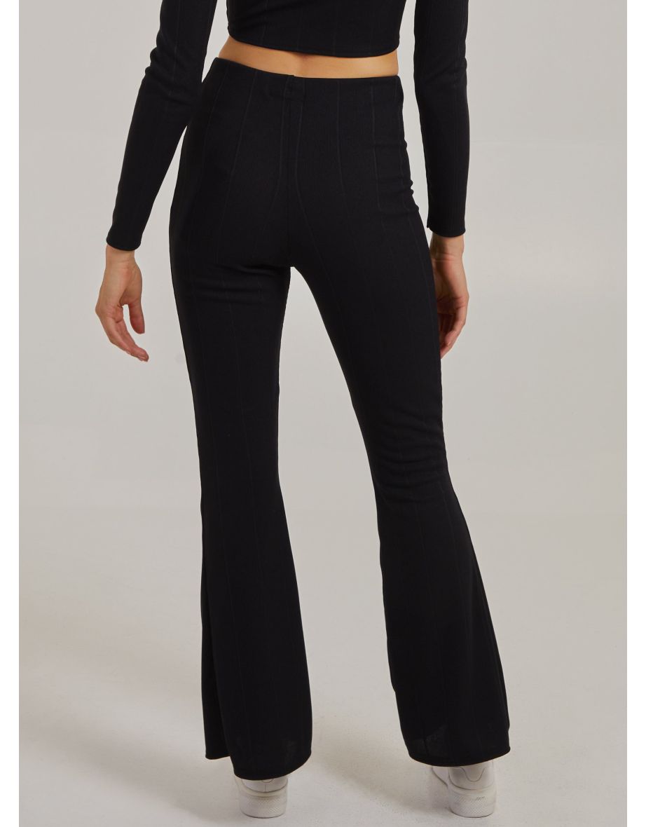 Wide Ribbed Flare Trousers - 4
