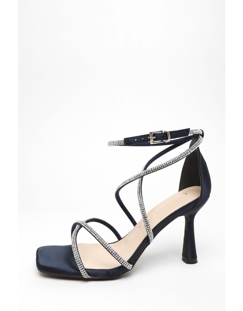 Quiz Wide Fit Navy Diamante Cross Strap High Heeled Sandals - 4