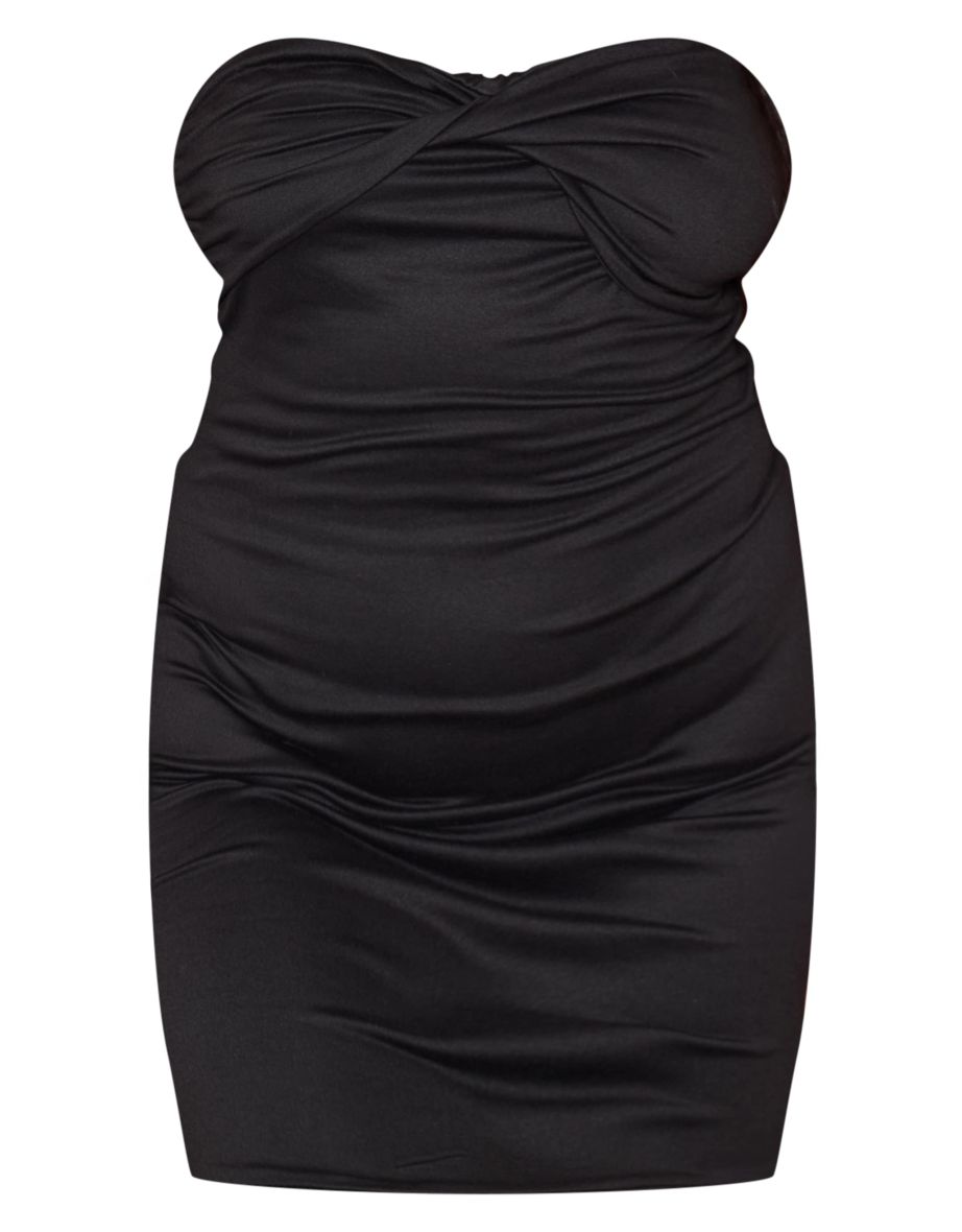 Plus Black Double Contour Twist Bandeau Ruched Bodycon Dress - 4