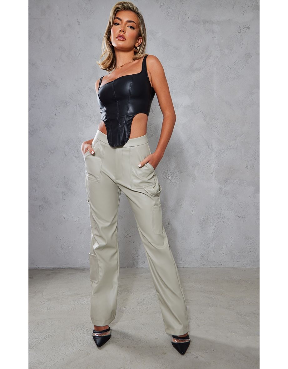 Faux Leather Straight Leg Cargo Pants