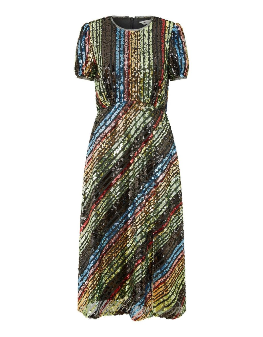 Yumi Multicolour Rainbow Stripe Sequin  Dress - 6