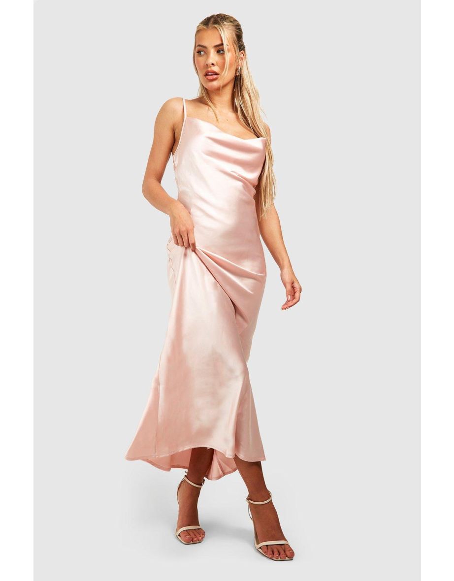 Satin Cowl Neck Slip Dress - blush