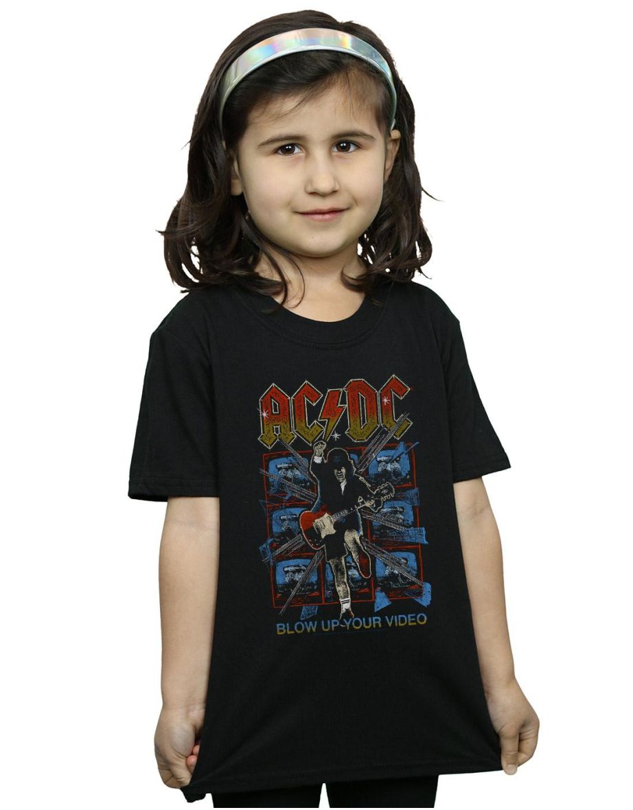 AC/DC Girls Blow Up Your Video Cotton T-Shirt - Black