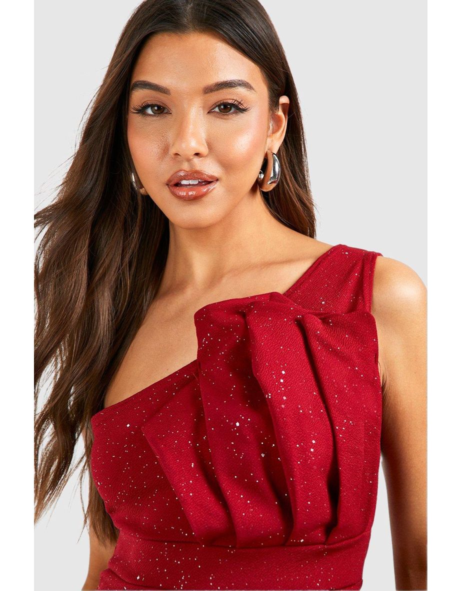 Glitter One Shoulder Pleat Detail Bodycon Dress - 3