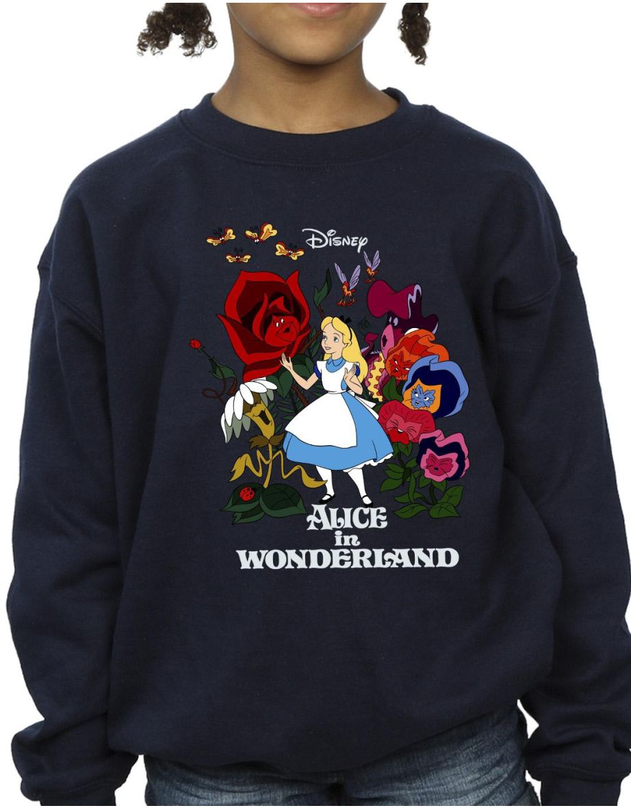 Disney Girls Alice In Wonderland Flowers Sweatshirt - Navy Blue
