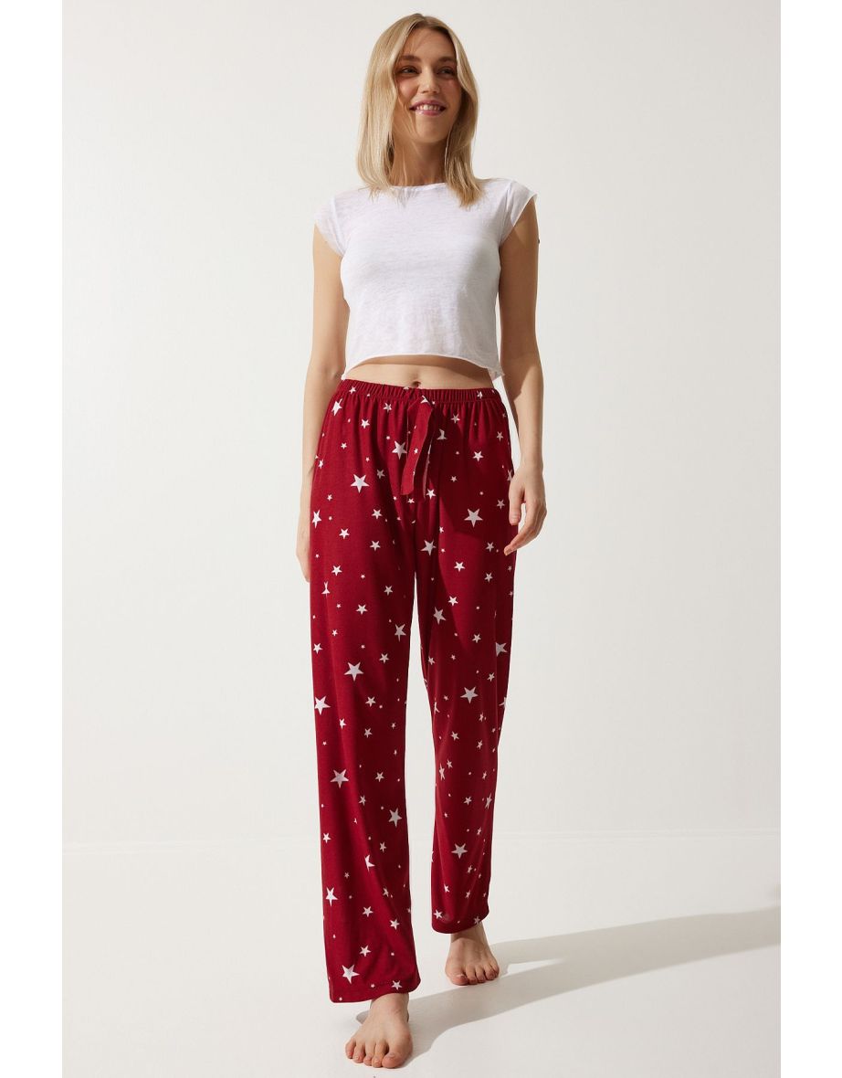 Women's Vibrant Red Patterned Soft Textured Knitted Pajamas